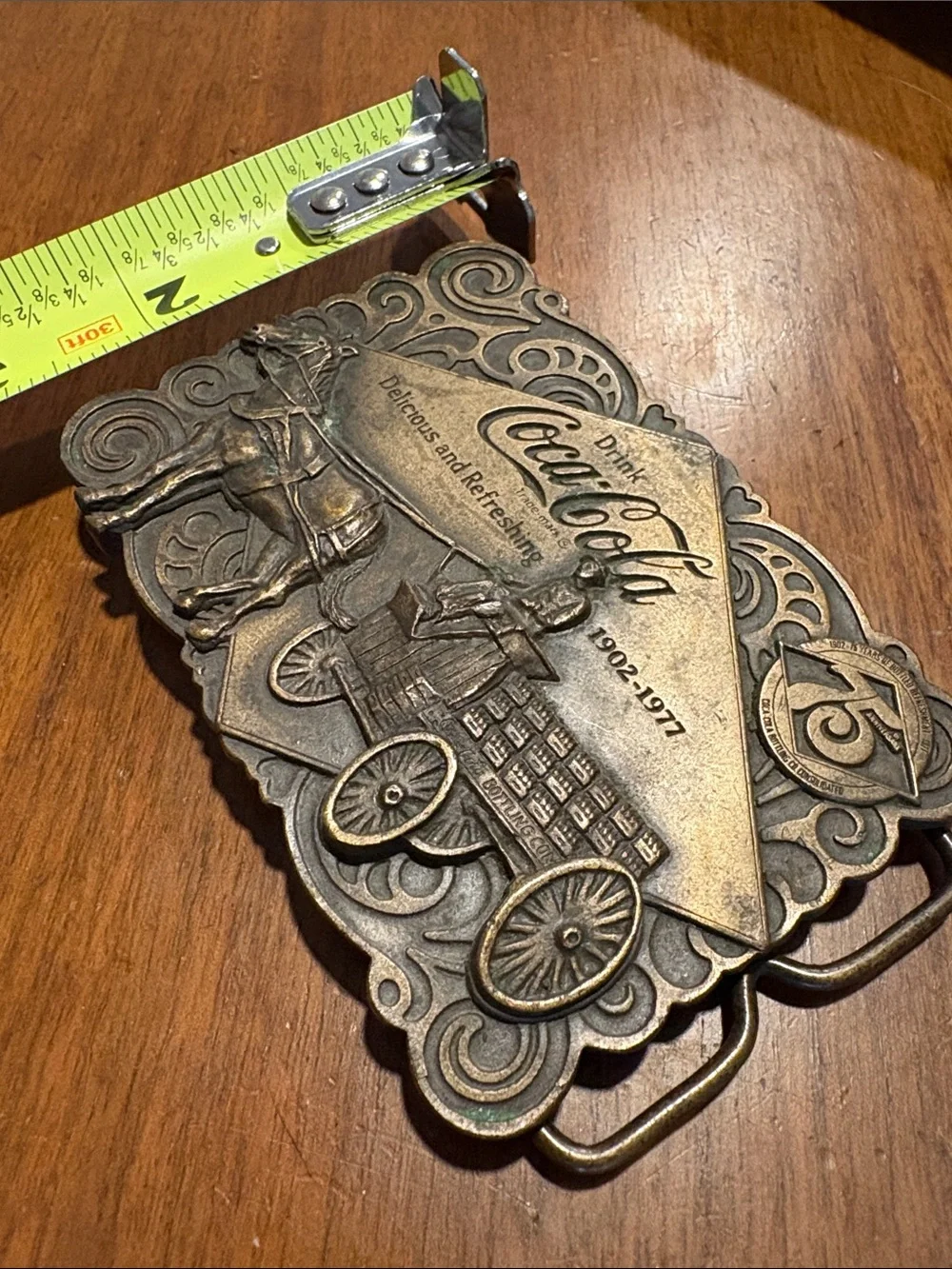 Vintage 1976 Bergamot Brass Coca-Cola 75th anniversary solid brass belt buckle